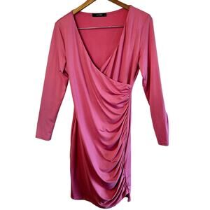 Size M –  Bubblegum Pink Ruched 80s Style Wrap Dress